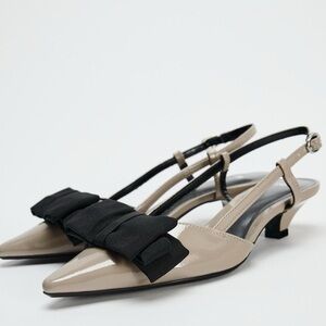 Zara Elegant Slingback Heels with Black Bow